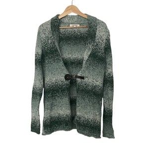 𝅺ellen Tracy Green Knit Leather Closure Cardigan